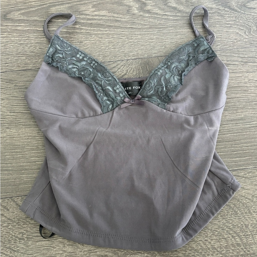 Gray Lace Trim Cami Top